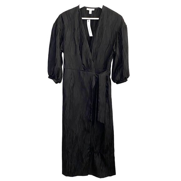 TOPSHOP Jacquard Wrap Midi Dress Black Dressy Formal Cocktail Party Size 6 NWT - Picture 2 of 10